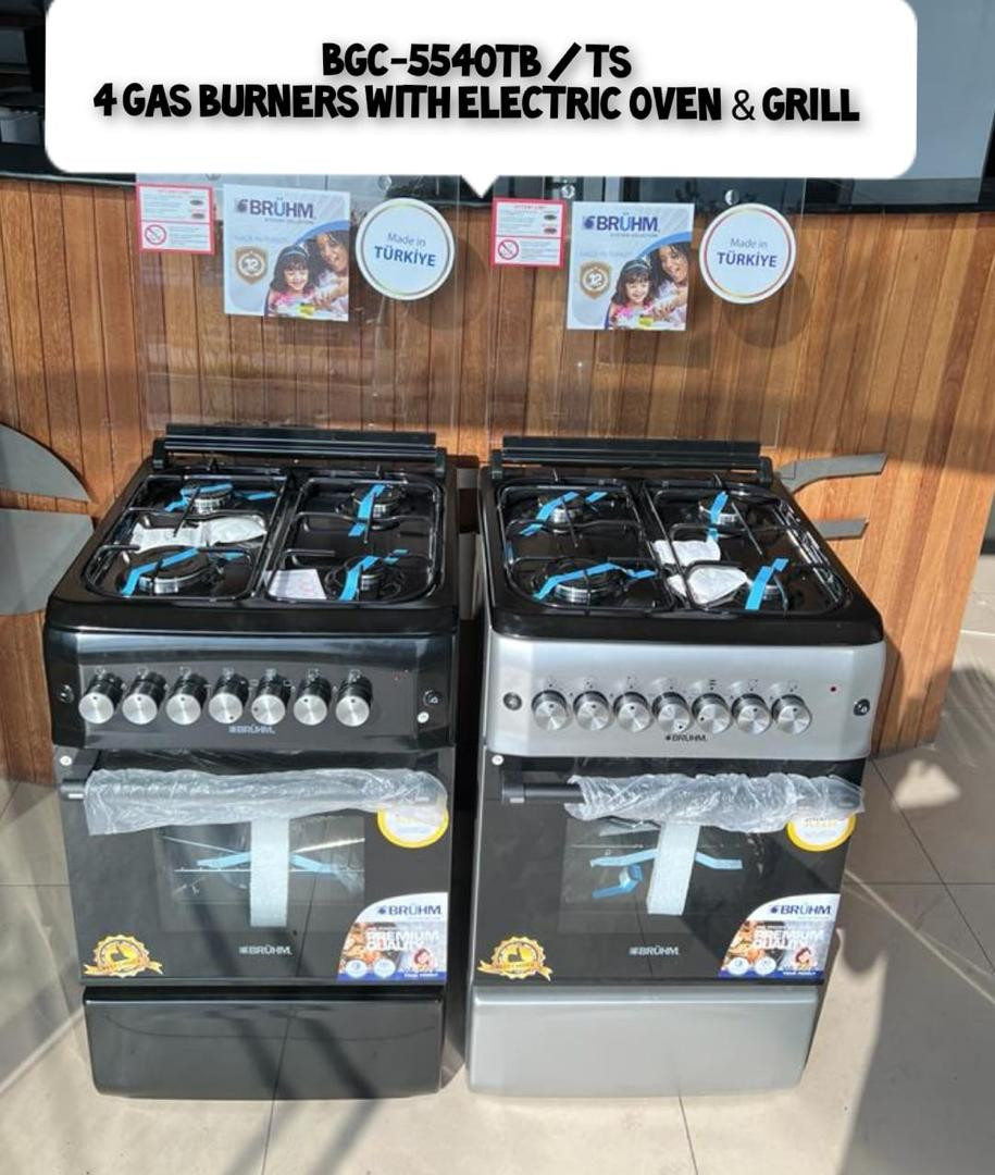 BRUHM Free Standing Gas Cookers Made in Turkey:  BGC-5540TB BlackBGC-5540TS Silver