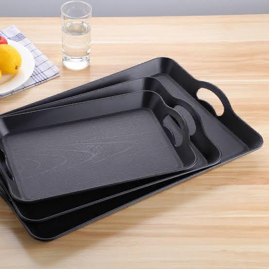Plastic Wood Grain 3pcs Non-slip Serving Tray Food Tray