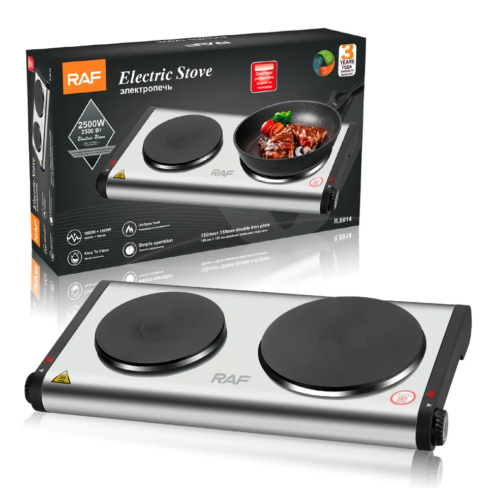 Electric Countertop Burner Stove Dual Control Stainless Steel Cooktop Electric Solid Hot Plates Double Burner